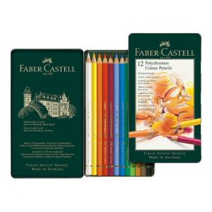 Kredki ołówkowe Faber-Castell Polychromos, 12 kolorów, opakowanie metalowe